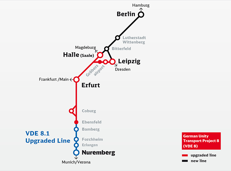 VDE 8.1 Upgraded Line Nuremberg – Ebensfeld map